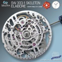MOVEMENT AUTOMATIC SELLITA SW300 SKELETON RHODIUM compat ETA 2892-A2, SOP A10