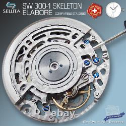 MOVEMENT AUTOMATIC SELLITA SW300 SKELETON RHODIUM compat ETA 2892-A2, SOP A10
