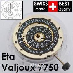 Swiss ETA VALJOUX 7750 25 Jewels Automatic Movement. Black, English Day Date