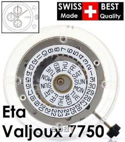Swiss ETA VALJOUX 7750 25 Jewels Automatic Movement. White, English Day Date